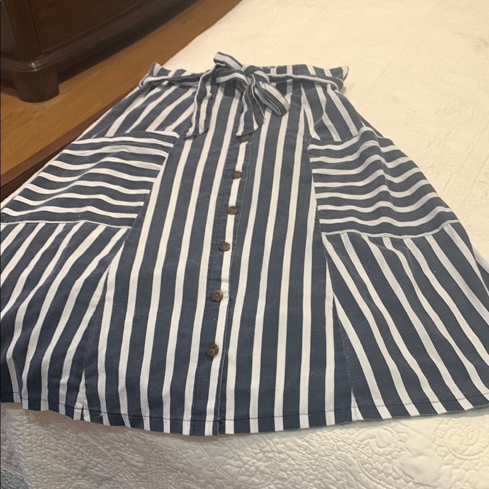 Metrowear Y2K Blue White Striped Linen Blend ALine Skirt Size Medium